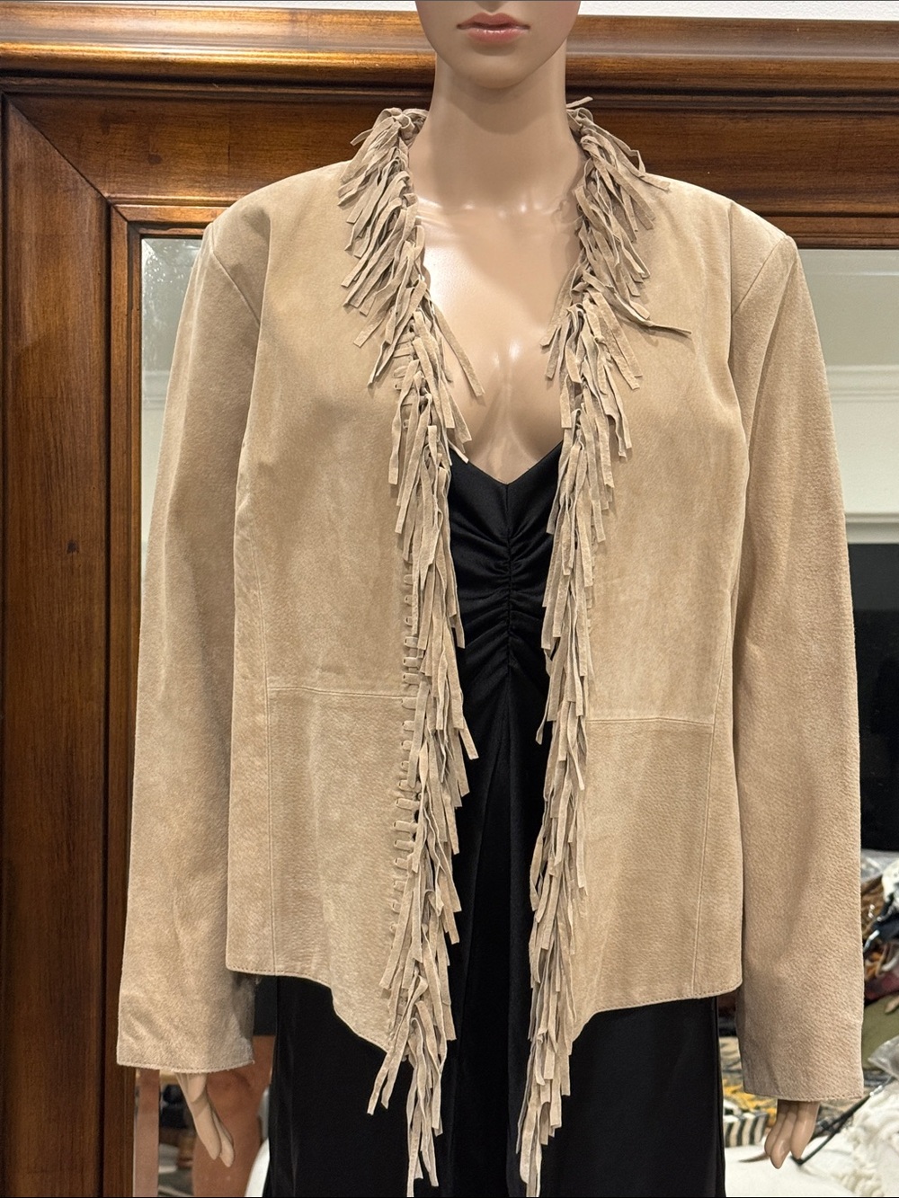 Vintage Y2K Dialogue Fringe Trim Suede Jacket Size Medium - Picture 1 of 7